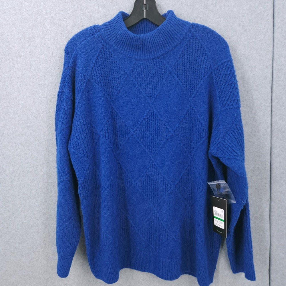 Jones New York Argyle Turtle Neck Knit Argyle Sapphire Sweater Womens Size L NWT
